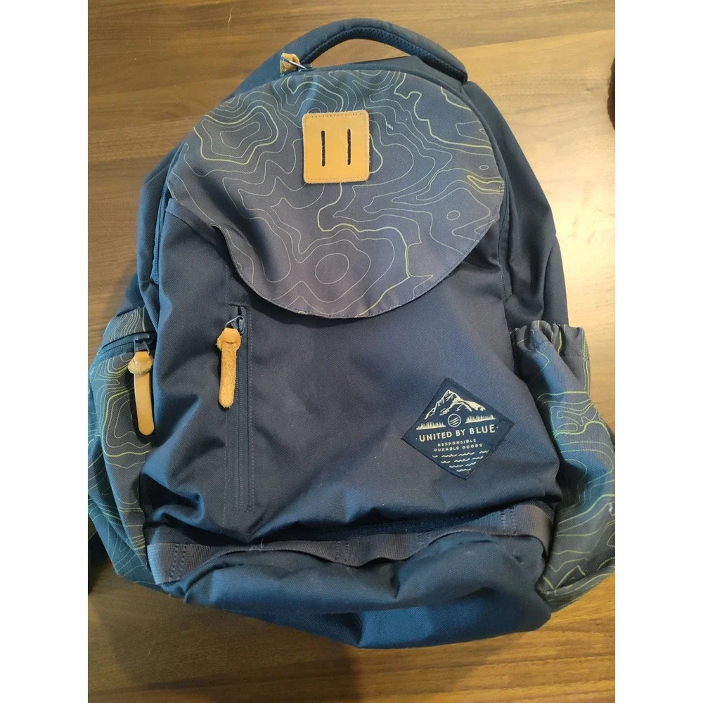 United By Blue Topographic Print Backpack Navy Blue Outdoor Daypack
